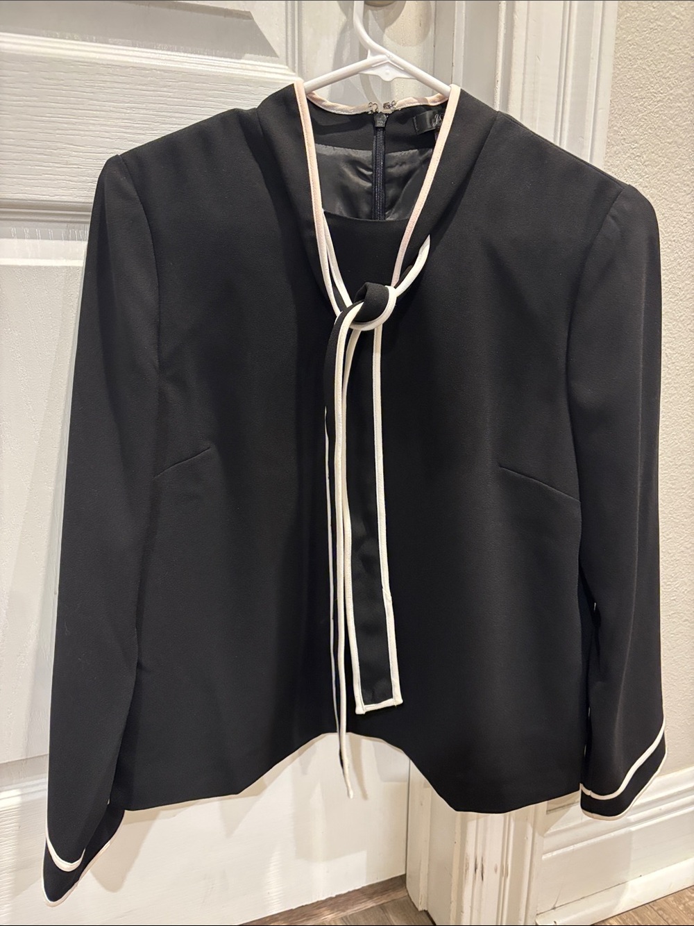 J crew black and white blouse with bow tie